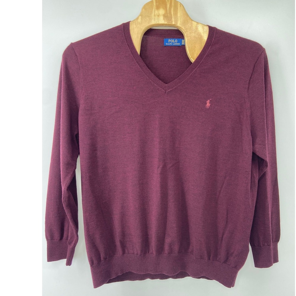 Polo Ralph Lauren Sweater Mens 4XB Burgundy V-Neck Merino Wool Preppy Luxury